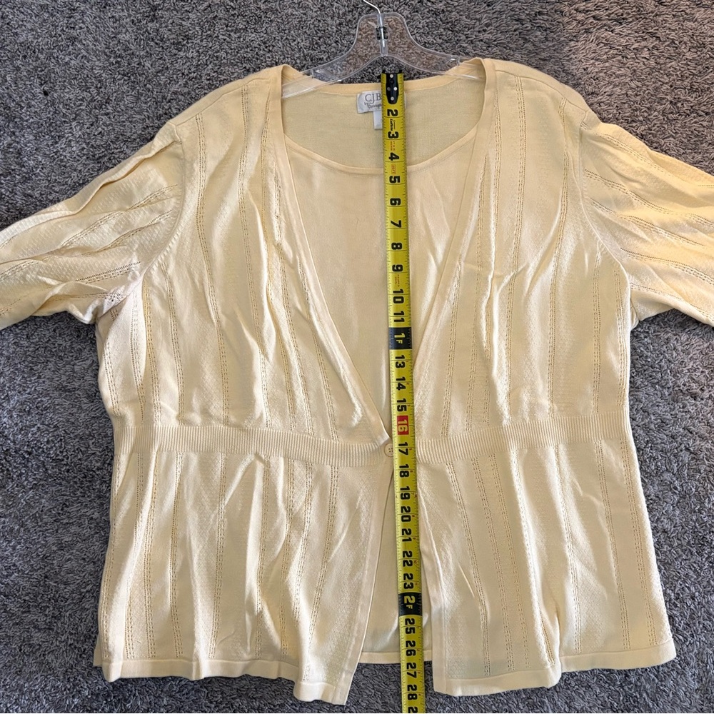 CJ Banks Soft Yellow Button-Front top / light sweater (3X) - Picture 5 of 7